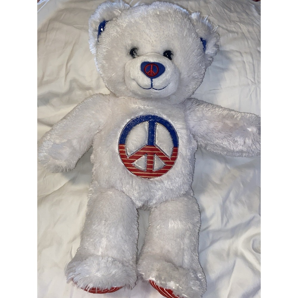 Build A Bear Peace Bear17" Stuffed White Collector 2010 Tag Peace Stitched Chest